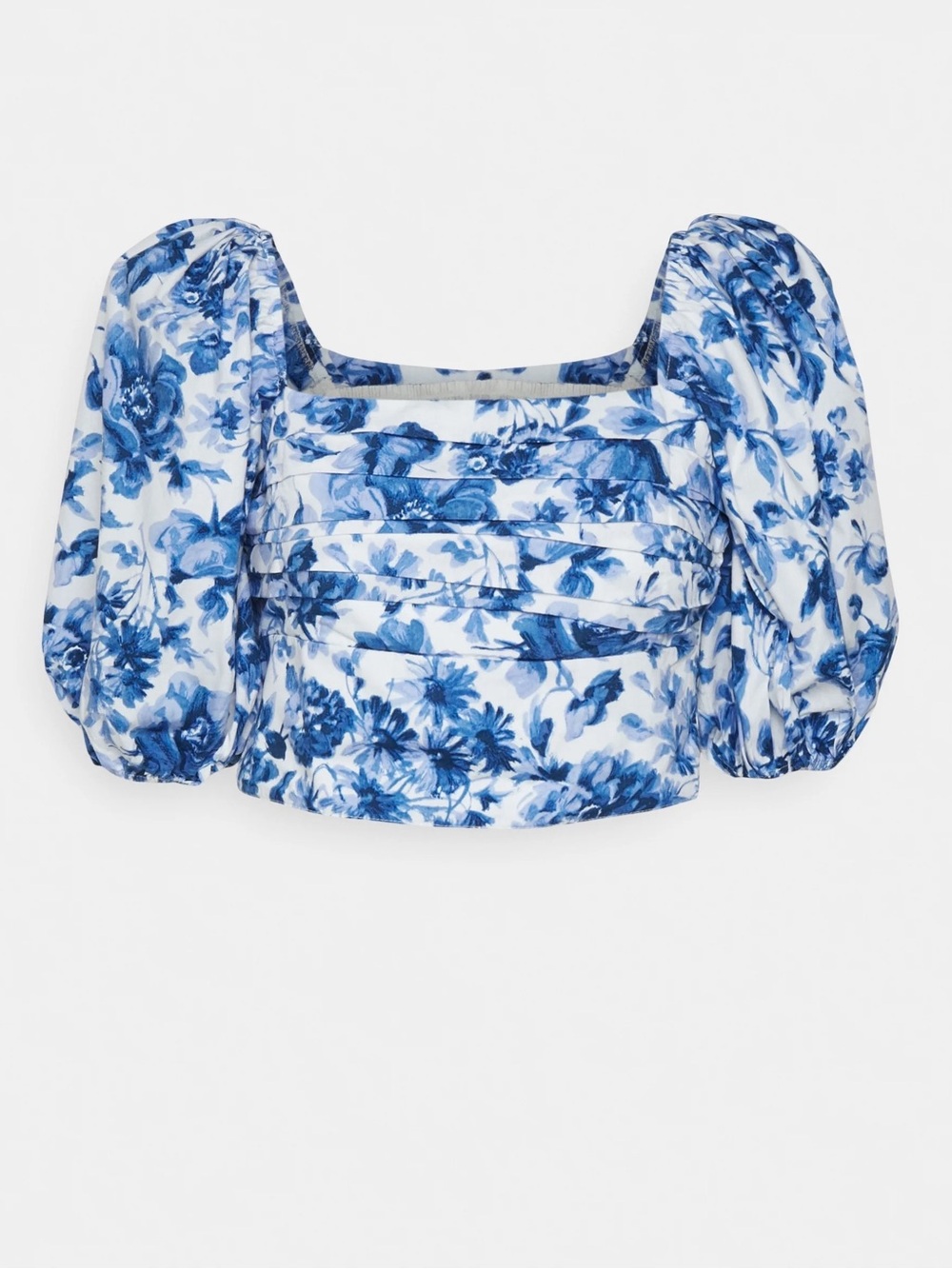 A&F Blue Floral Puff-Sleeve Crop Top - Small